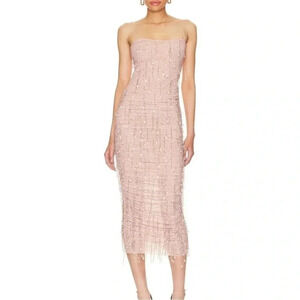 h:ours Blush Pink Beaded Midi Dress